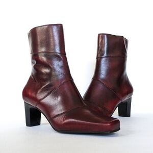 Vintage Red Leather Square Toe Boots